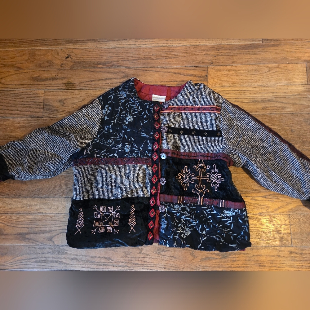 Coldwater Creek Black and Red Embroidered Jacket